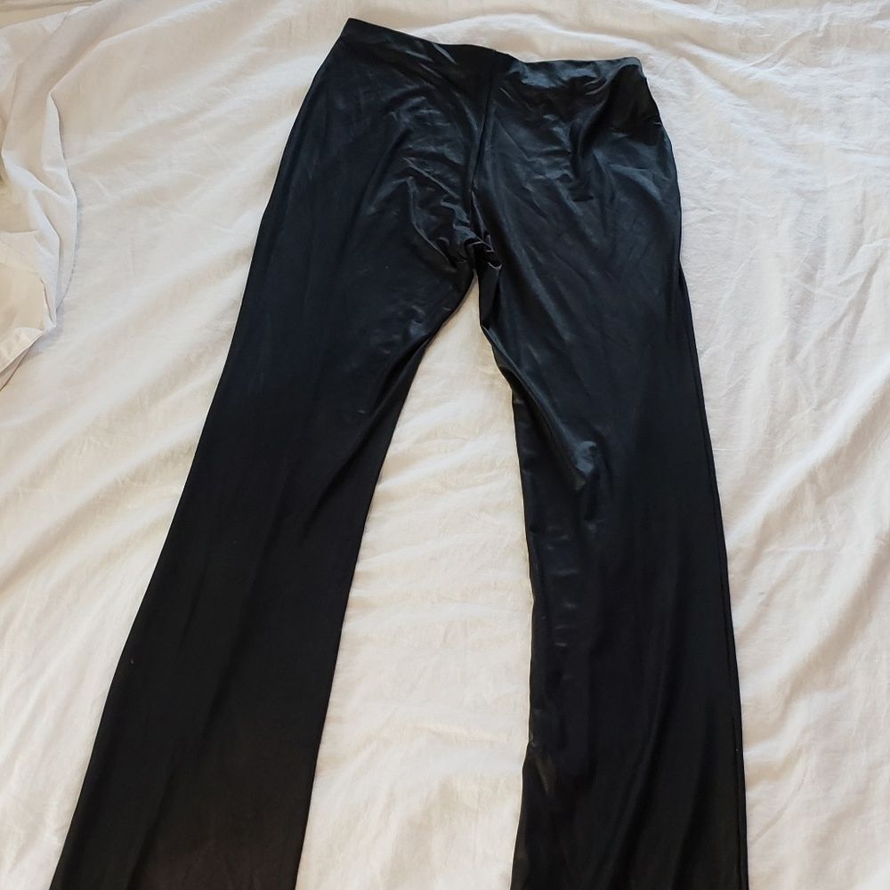 Hot Papaya Y2K Charcoal Black Satin Sheen Flare Party Pants High Waist Women XS